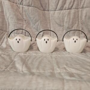 Vintage Ghost Mini Blow Mold Treat Candy Halloween Decor set of 3